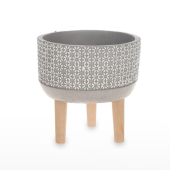 Vaso Cimento Cinza com pernas em madeira